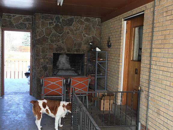 Your own Stone Fireplace! (My dog and side door, entrance to back deck and yard)