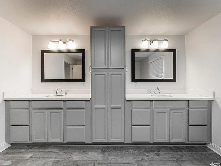 modern double vanity in master bathroom