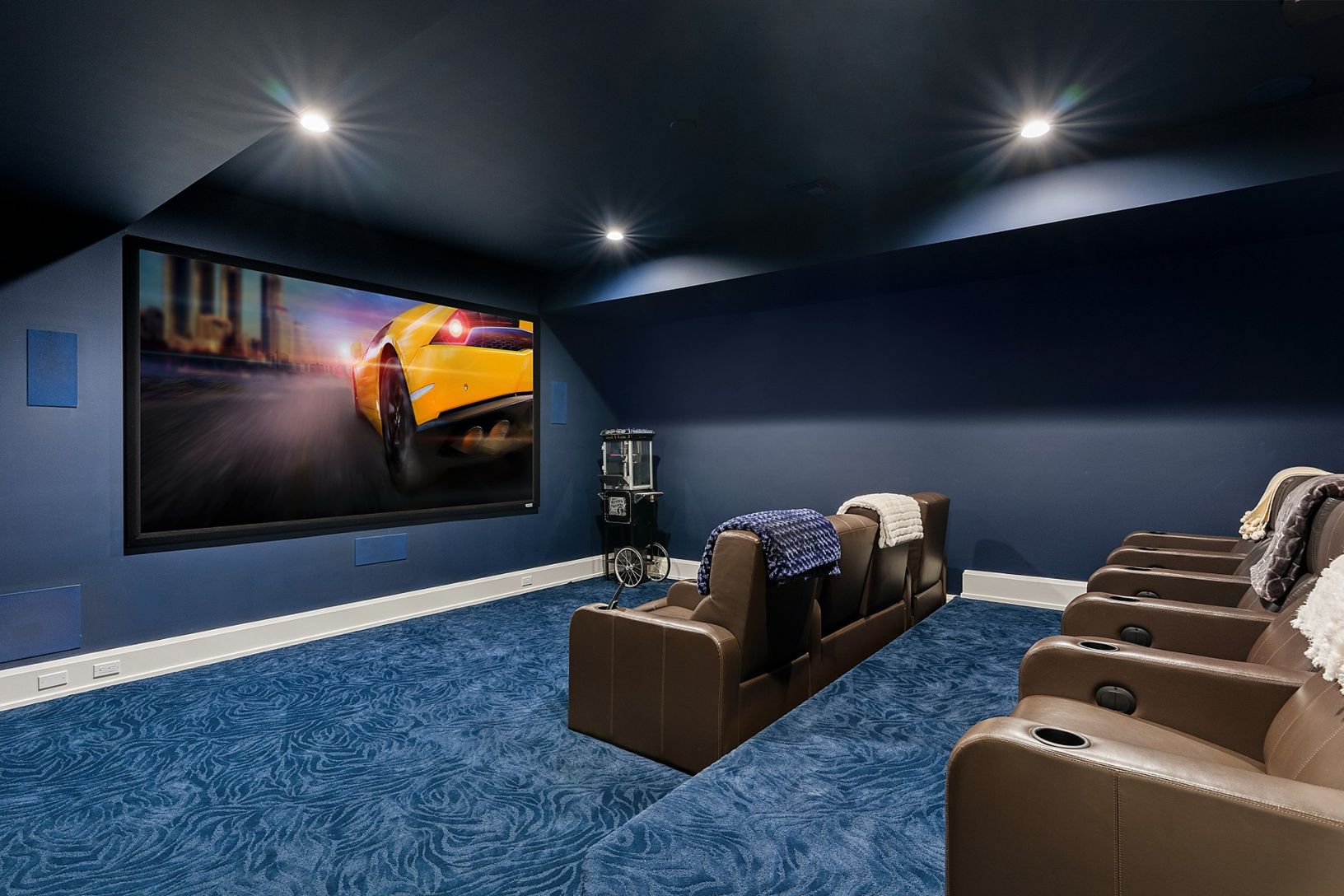 Lower level media room with large screen
