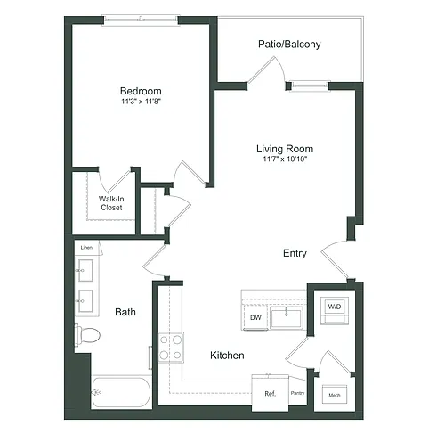 Floor plan The Cline | 1 Bed | 1 Bath