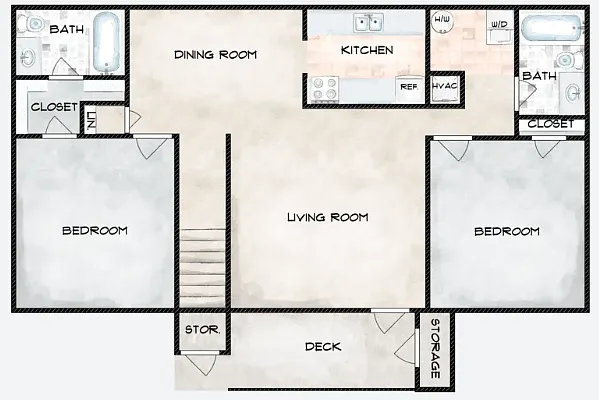 Floor plan Two Bedroom, Two Bath