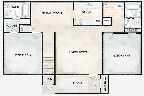 Floor plan Two Bedroom, Two Bath