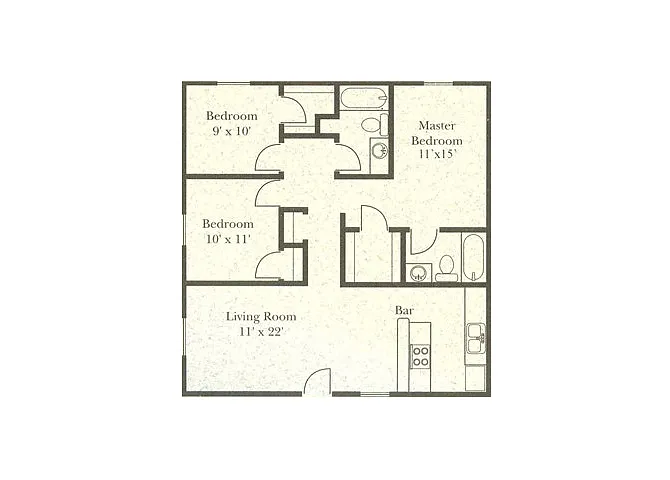 Floor plan Three Bedroom Two Bathroom