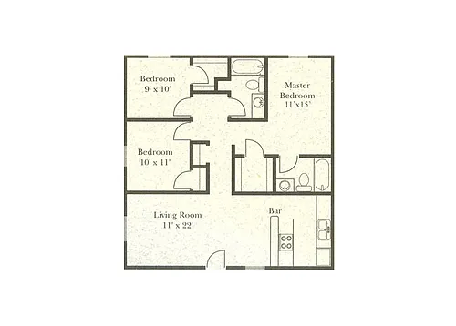 Floor plan Three Bedroom Two Bathroom