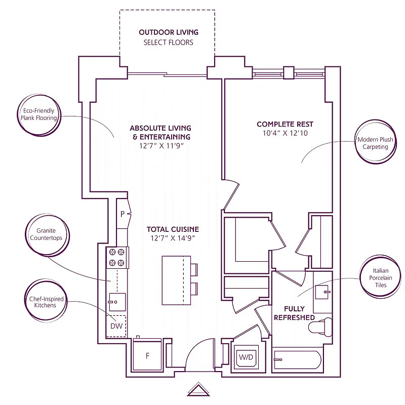 Floor plan 1 Bed - 1 Bath | A08