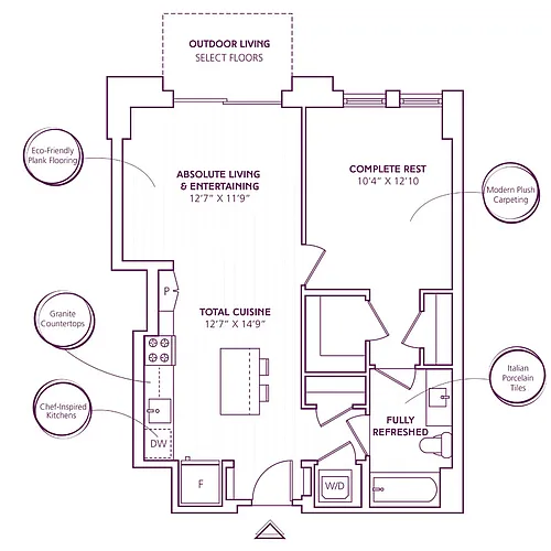 Floor plan 1 Bed - 1 Bath | A08