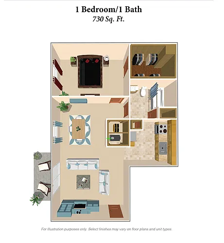 Floor plan 1 Bedroom, 1 Bath - 730SqFt Phase 1