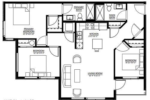Floor plan Two Bedroom Two Bath w/ Den