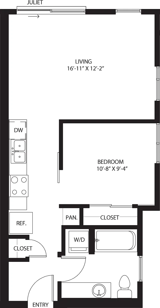 Floor plan One Bedroom A3 with Juliet Balcony