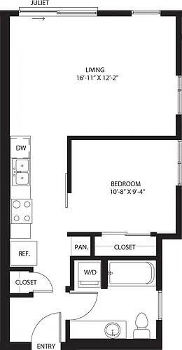 Floor plan One Bedroom A3 with Juliet Balcony