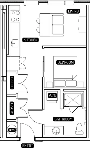 Floor plan Studio w/ Bed Nook Floor Plan A