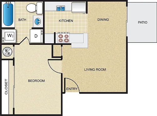 Floor plan 1x1 - 479 sf -A1-C
