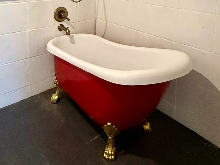 The vintage-style, red clawfoot tub!