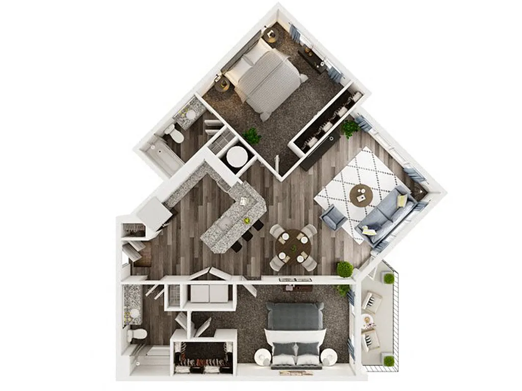 Floor plan 2 Bed 2 Bath Corner A