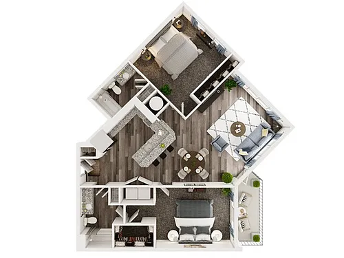 Floor plan 2 Bed 2 Bath Corner A