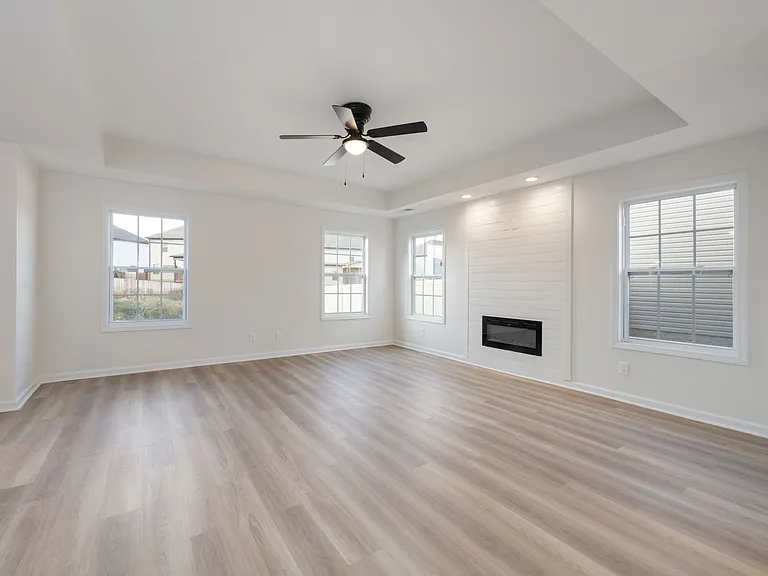 Living room with custom fireplace