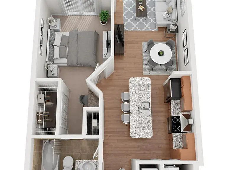 A 3D floor plan rendering of The Wisteria.
