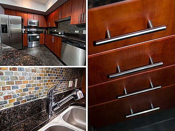 Mahogany colored cabinets