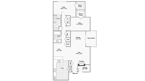 Floor plan 2 Bed 2 Bath Washer Dryer D