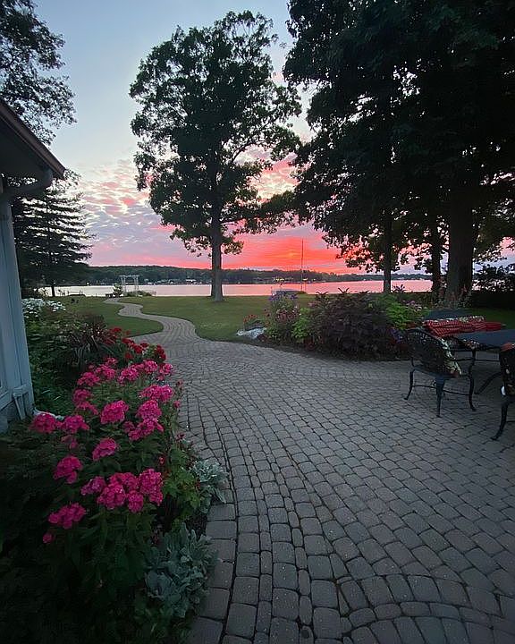Sunset  pavers to the lake 