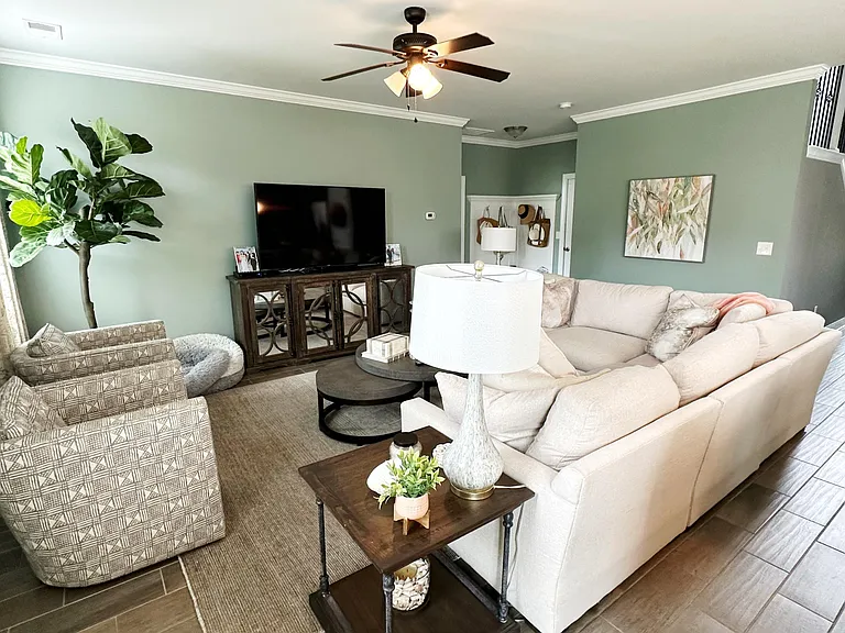 Living space with adorable drop zone by garage entrance