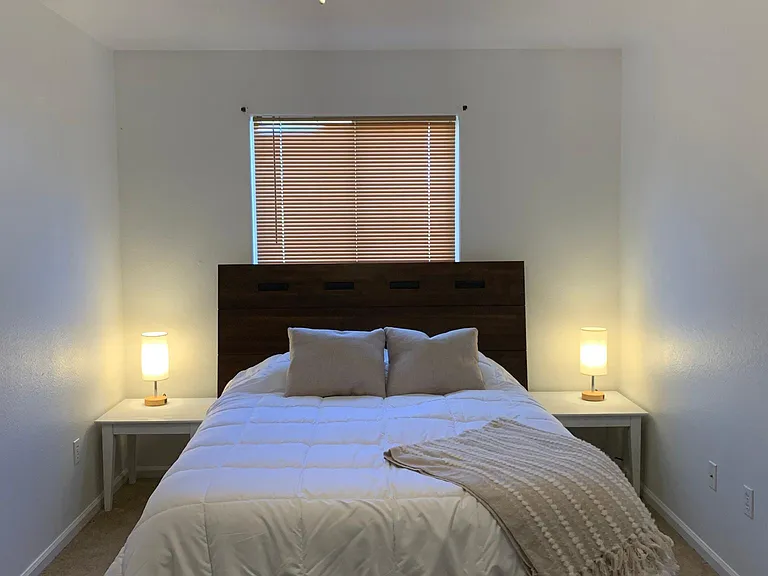 Master bedroom with queen sized bed