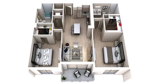 Floor plan Two Bedroom Two Bath (1,064)