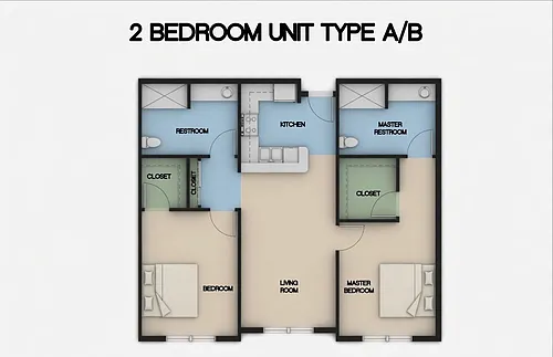 Floor plan 2 Bedroom Unit Type A and B