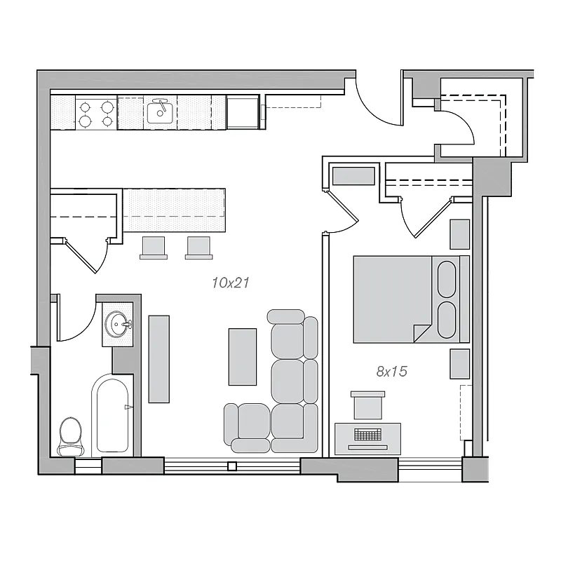 Floor plan One Bedroom/One Bath