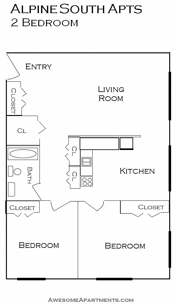 Floor plan 2 Bedroom 1 Bath