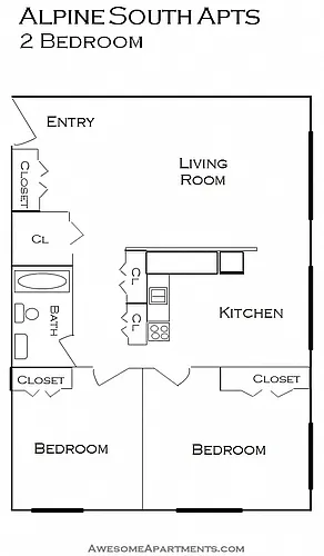 Floor plan 2 Bedroom 1 Bath