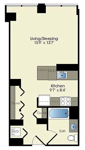 Floor plan studio / 1 bath (T08)