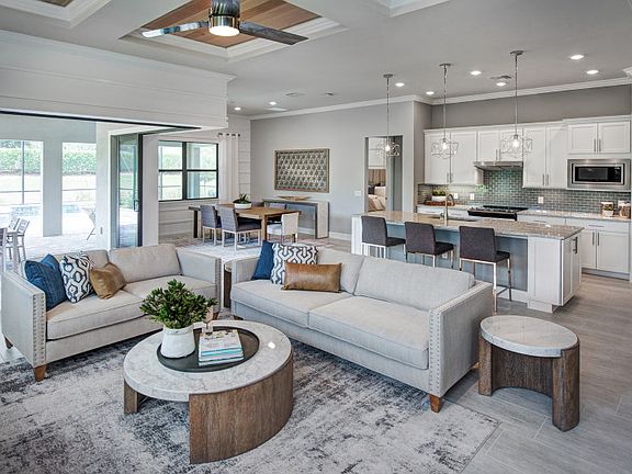 Open concept Gathering Room, Kitchen, and Cafe area