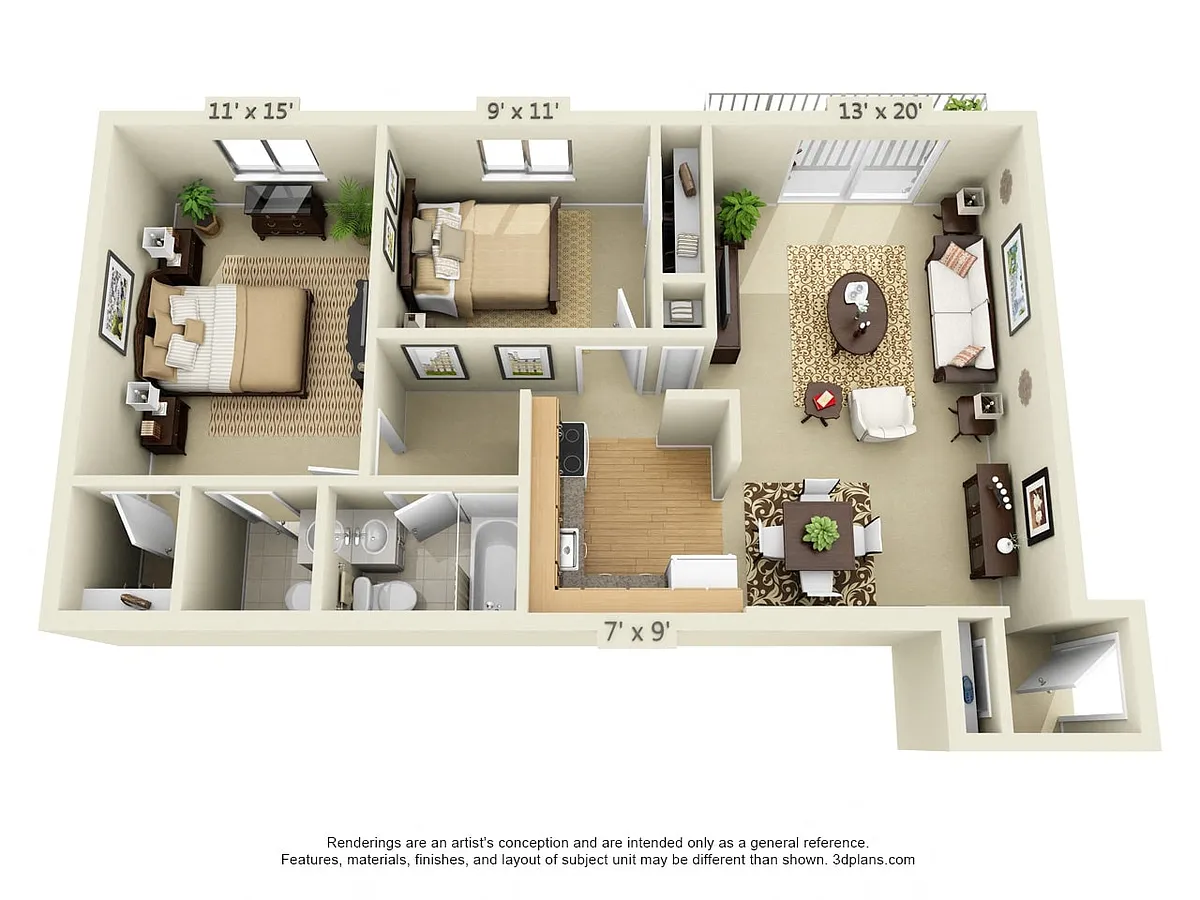 Floor plan 2 Bedroom 1.5 Bath