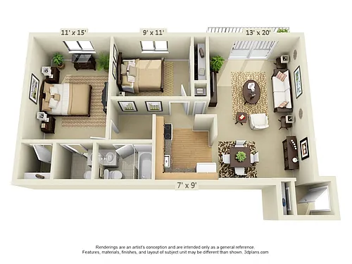 Floor plan 2 Bedroom 1.5 Bath