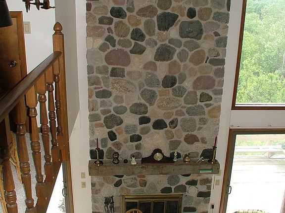 View of stone fireplace