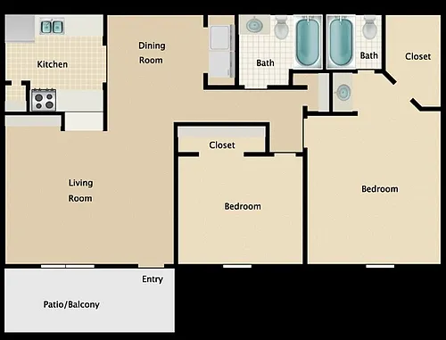 Floor plan 2 bedroom 2 bath