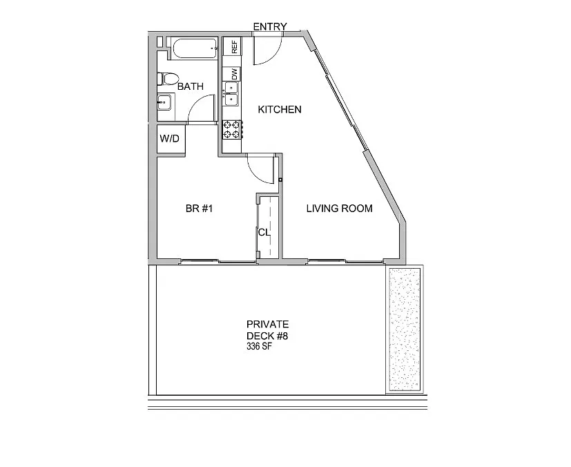Floor plan 1 Bedroom Huge Deck