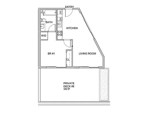 Floor plan 1 Bedroom Huge Deck