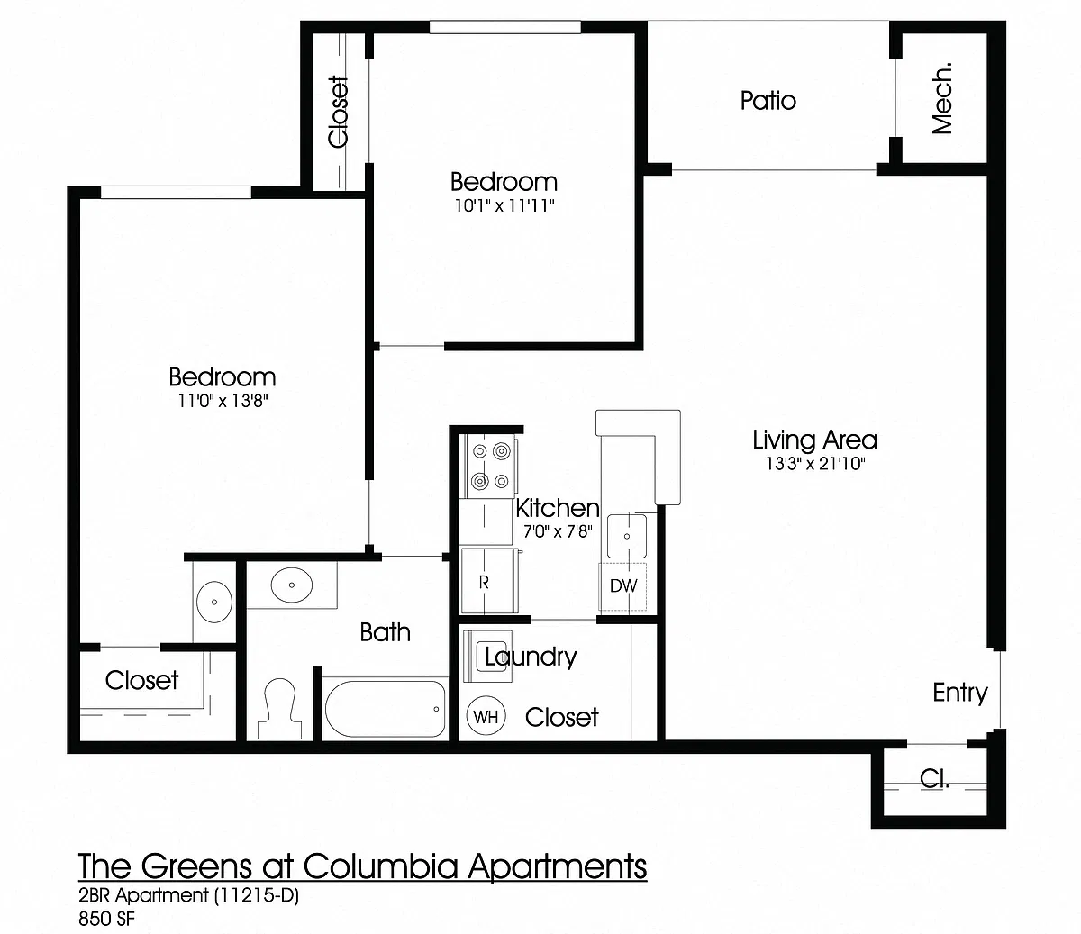Floor plan 2BR 1BA (850sf)