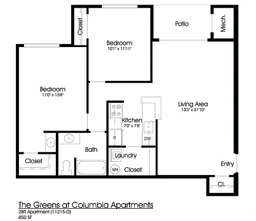 Floor plan 2BR 1BA (850sf)