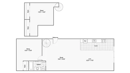 Floor plan 2 Bed 1 Bath F