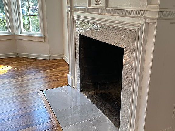 Fireplace and bay window