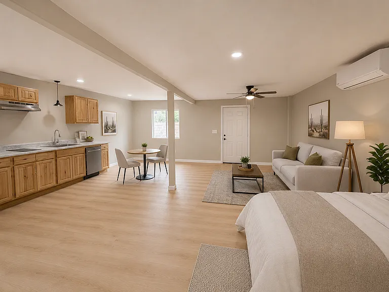 Photos include staging. Furnishings shown are for illustrative purposes only and are not included with the rental.