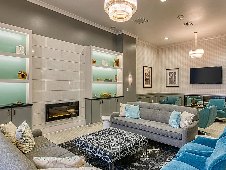 Fireplace seating in clubhouse