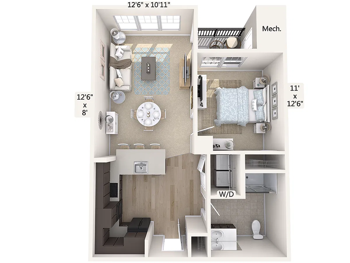 Floor plan A1-758sq-Shower-Black