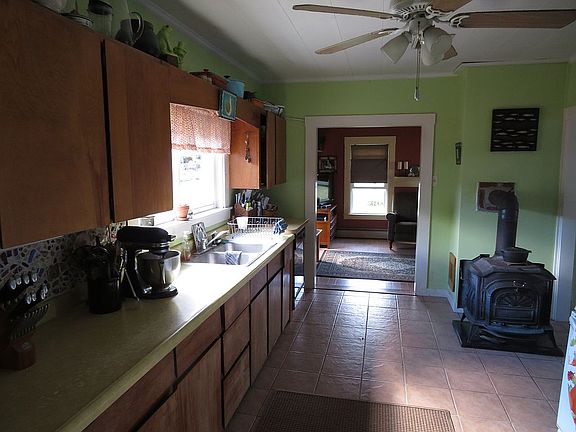 kitchen with woodstove