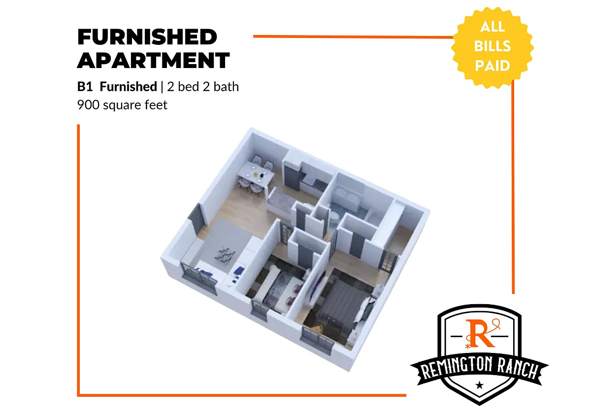 Floor plan B1 Renovated and Furnished
