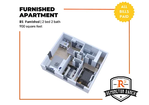 Floor plan B1 Renovated and Furnished