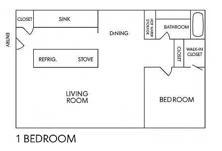 Floor plan 1 Bed 1 Bath With Balcony